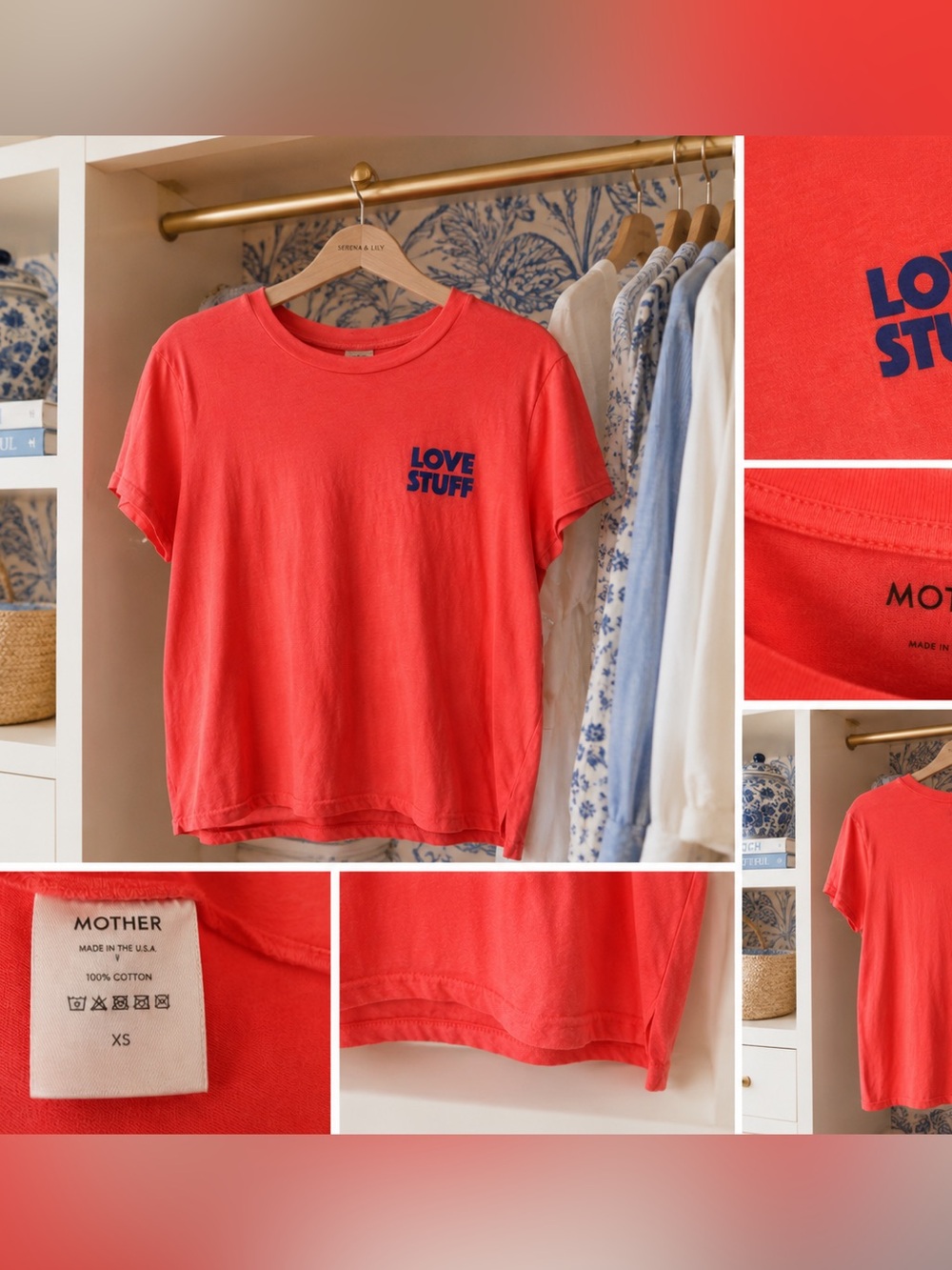 MOTHER Coral Red 'Love Stuff' Short Sleeve Tee Medium